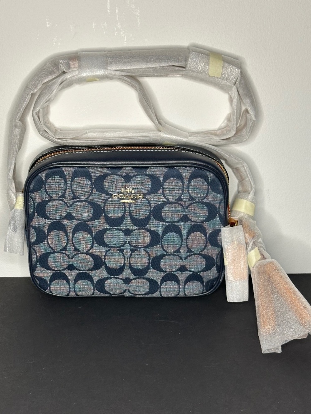 NWT Coach 'Gold/Denim' Mini Camera Bag in Signature Chambray